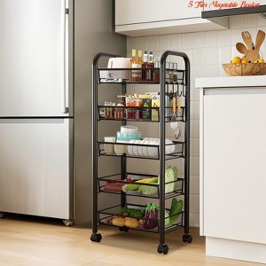 5 Tier Vegetable Basket, Storage Rolling Cart, Metal Mesh Storage Rack On Wheels, Vegetable Organizer for Kitchen - 1 of 4
