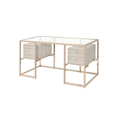 Huyana Desk Clear Glass/Gold - Acme Furniture