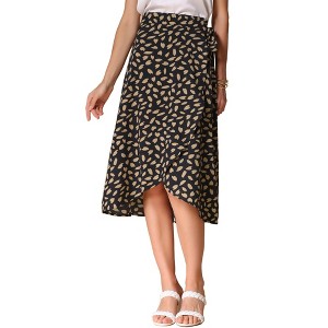 INSPIRE CHIC Women's High Waist Floral Print Midi Length Tie Front Split Skirts - 1 of 4