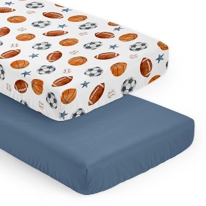 Sweet Jojo Designs Boy Fitted Crib Sheets Set Watercolor Sports Theme Blue Brown and Orange 2pc - 1 of 4