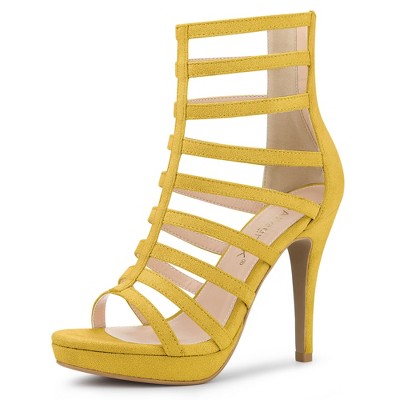 yellow caged heels