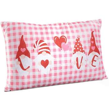 The Lakeside Collection Valentine's Day Gnome Love Accent Pillow - Pink Checker Pattern
