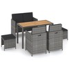 vidaXL Patio Dining Set - 6 Piece, Poly Rattan and Acacia Wood Construction, Gray, Suitable for Garden and Outdoor Spaces - 2 of 4