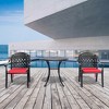 Gulches 3-Piece Cast Aluminum Patio Furniture Set Weather-Resistant Outdoor Dining Set with Red Cushions, Carved Design - 2 of 4