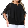 Agnes Orinda Women's Plus Size Neck Detail Keyhole Double-Layered Chiffon Lightweight Flowy Tops - 2 of 4