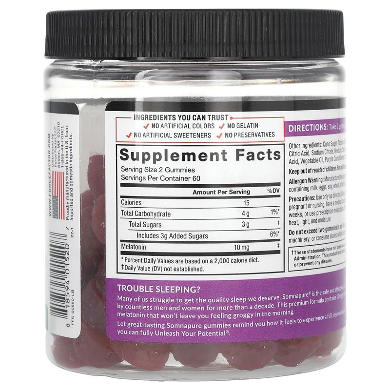 Force Factor Somnapure Gummies, Melatonin, Dream Berry, 10 mg, 120 Gummies (5 mg per Gummy), 2 of 4