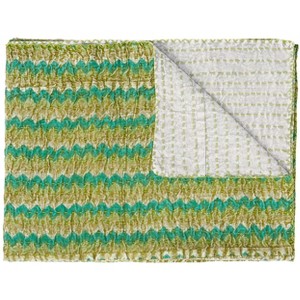 50" X 70" Gray And Yellow Floral Cotton Quilted Kantha Throw Blanket with Embroidery - 1 of 4