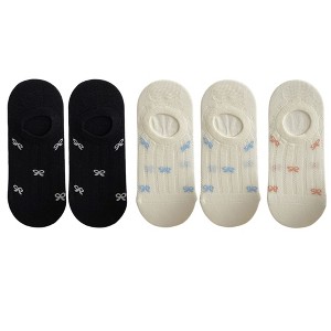 Anna-Kaci 5 Pairs Women's Bow Pattern Low Cut No Show Socks Breathable Mesh Knit Anti-Slip Design Multiple Color Options - 1 of 4