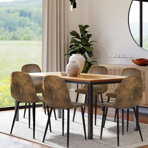 ELJGET Dining Chairs Set of 4/6, Mid-Century Dining Room Side Chairs Accent Chairs with Black Metal Legs, Rustic Brown - 1 of 4