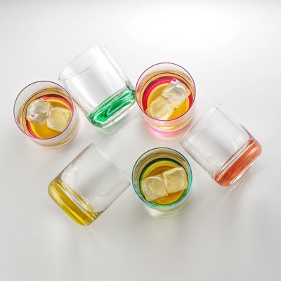 JoyJolt Hue Multi-Colored Glass Whiskey Tumblers, 10oz Set of 6