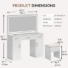 WAYES 43.3" Clear Glass Top Makeup Vanity Desk Set with LED Mirror, Charging Station, and Storage Stool - Modern White - 2 of 4