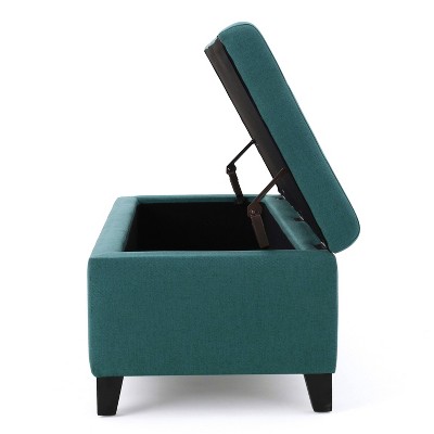 Teal Tufted Fabric Storage Ottoman Bench