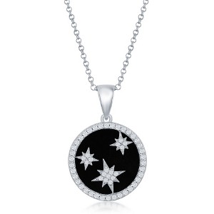 Bella Silver Sterling Silver, CZ North Stars Round Onyx 18" Pendant Necklace - Black - 1 of 3