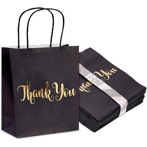 Sparkle and Bash 24 Pack Black Thank You Paper Gift Bags with Handles, Gold Foil - 1 of 4