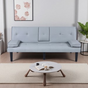 67" PVC 2-Seater Sofa Bed with Cup Holder & Foldable Design - 1 of 4