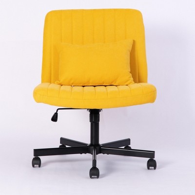 Dsvimoy Task and Office Chair Cross Legged Chair with Wheels for Home Office and Work, Yellow, 26"*22"*11"