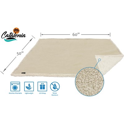 Catalonia Reversible Waterproof Fleece Sherpa Throw Blanket, 50x60 inch