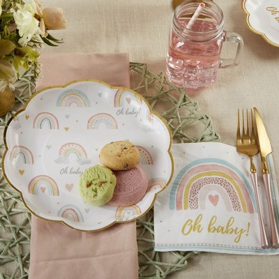 Boho Rainbow Baby Shower Disposable Tableware Set with Gold Foil Accents