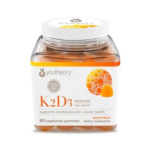 Youtheory K2D3 - Bone & Heart Health Support* - Combines Vitamin D3 & Vitamin K2 - Dairy, Soy & Gluten Free - Peach, 60 Vegetarian Gummies - 1 of 4