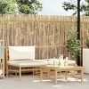 vidaXL Patio Lounge Set - Bamboo Material - 3 Pieces Including Side Table and Footrest - Cream White Cushions - Outdoor Furniture - 2 of 4