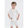 Disney Mickey Mouse Pluto Little Boys Linen Matching Family Button Down Shirt and Shorts Outfit Set Beige 7-8 - image 3 of 4