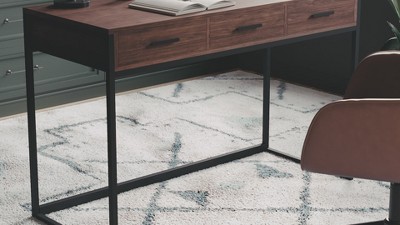 Walnut Wood Grain Desk with Oil Rubbed Bronze Frame and Drawers