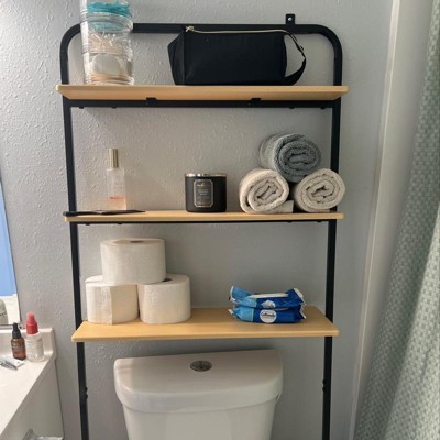 GILLAS 2 Tier Bathroom Over The Toilet Storage Shelf, Farmhouse Bathroom  Storage Organizer with Toilet Paper Holder, Space Saver Black