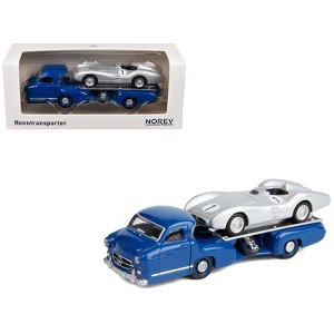 Mercedes-Benz Renntransporter Flatbed Truck Blue and 1954 Mercedes