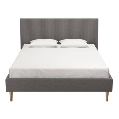 Daphne Dark Gray Linen Queen Upholstered Platform Bed with Brass Legs