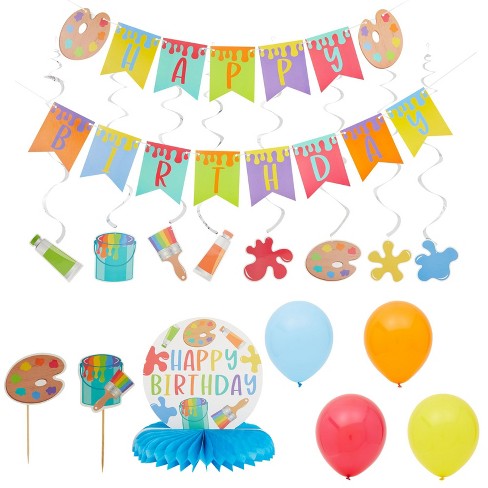 Sparkle and Bash Set of 59 Art Kids Birthday Party Decorations Pack with  Balloon Banner Swirl, Honeycomb Table Centerpieces