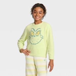 Girls' Dr. Suess The Grinch Cozy Sweater - Light Green - 1 of 4