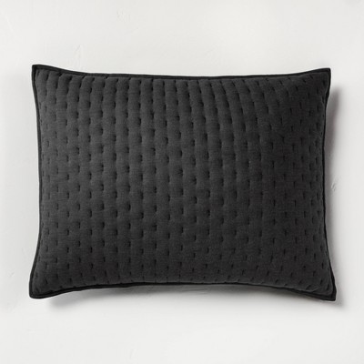 Standard Cashmere Blend Quilted Pillow Sham Washed Black - Casaluna™