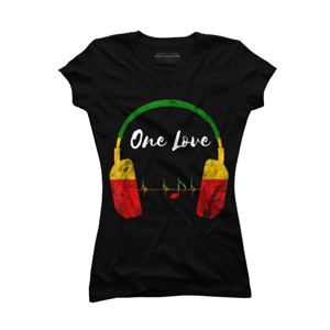Adult Design By Humans Headphones Jamaican Pride One Love By T-Shirt - 1 of 2
