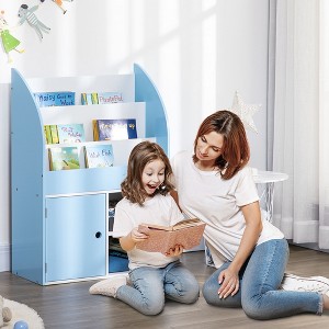 Vynxaria Multi-Purpose Kids Bookshelf - Toy Storage Organizer with Cabinet for Preschool & Early Reading, Ages 3-8 in Blue - 1 of 4