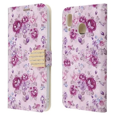 For Samsung Galaxy A20 Purple Flowers MyJacket Leather Fabric Case Cover w/stand