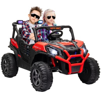 Qaba 24V Kids Electric Car, 2 Seater Ride on Car, Battery Powered Ride on Truck with Remote Control, Suspension System, 3 Speeds, Slow Start, Red