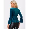 INSPIRE CHIC Women's Regular Fit V Neck Velvet Flare Long Sleeve Peplum Blouse - 4 of 4