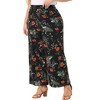 Agnes Orinda Women's Plus Size Floral Printed Mid Rise Wide Leg Long Casual Palazzo Pants - 2 of 4
