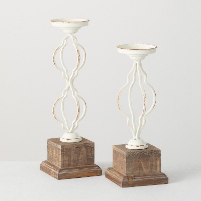 Sullivans Set Of 2 Pillar Fir & Iron Candle Holders 15.75"H & 13.5"H Brown