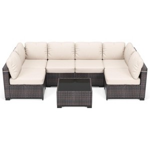 Garvee 7-Piece Wicker Patio Set with Coffee Table, Rattan Sectional Sofa with Cushions, Outdoor Conversation Set for Garden or Balcony - 1 of 4
