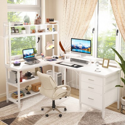 Aheaplus L Shaped Computer Desk, Gaming Desk with Hutch