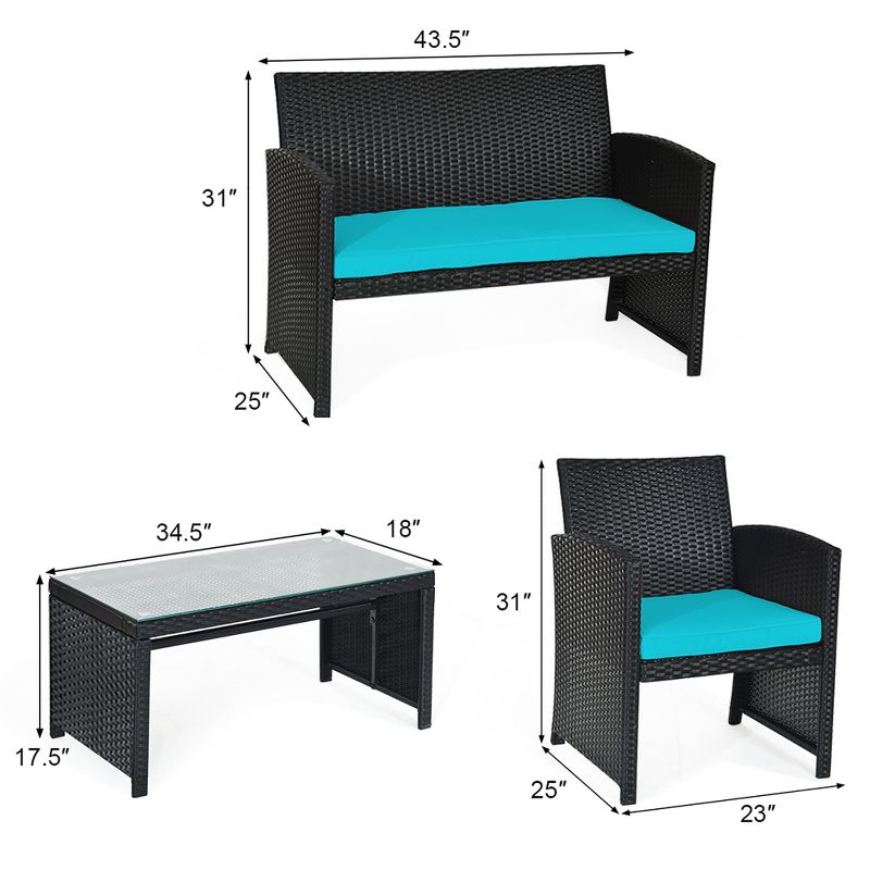 Costway 8PCS Patio Rattan Furniture Conversation Set Cushion Sofa Table Garden Turquoise\Navy\Black\Red, 4 of 11