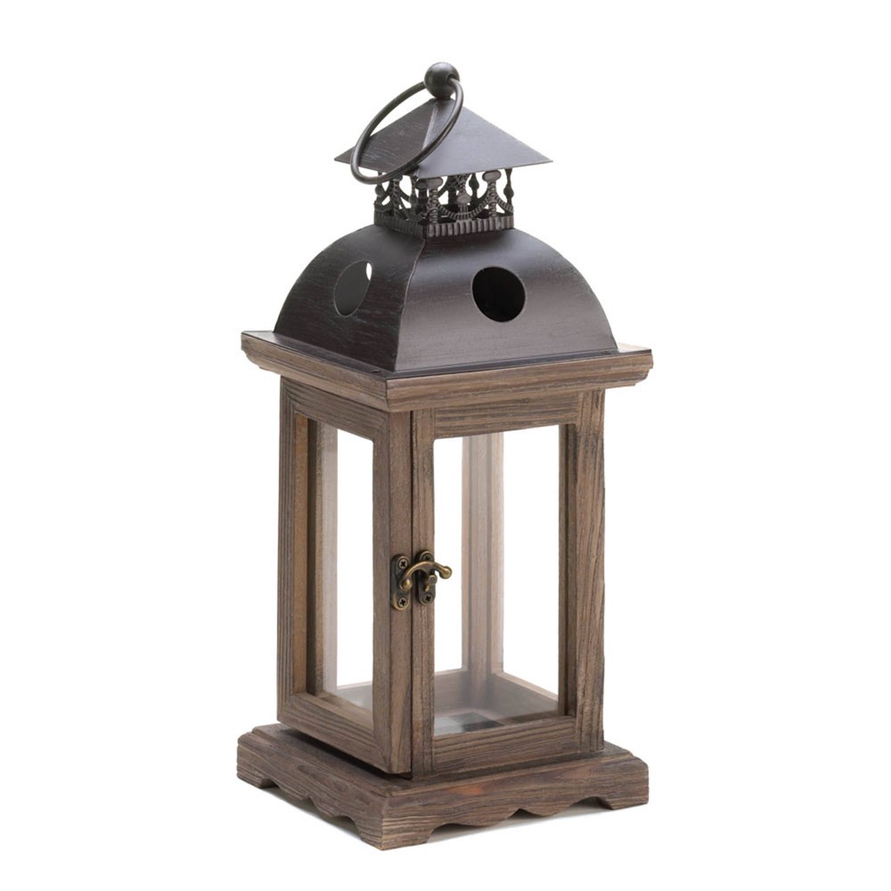 12.25" Iron Monticello Outdoor Lantern Brown - Zingz & Thingz: Rustic Patio Candle Holder, Decorative Hinged Door