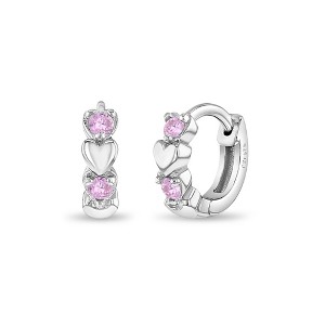 Girl's Heart & CZ Cascade Huggie Hoop Sterling Silver Earrings - In Season Jewelry - 1 of 4