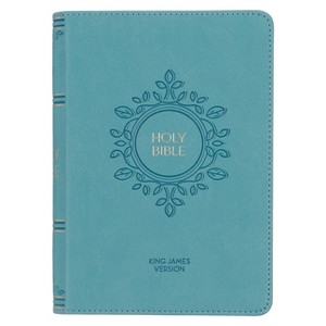 KJV Holy Bible, Compact Large Print Faux Leather Red Letter Edition Ribbon Marker, King James Version, Aqua Blue - (Leather Bound) - 1 of 1