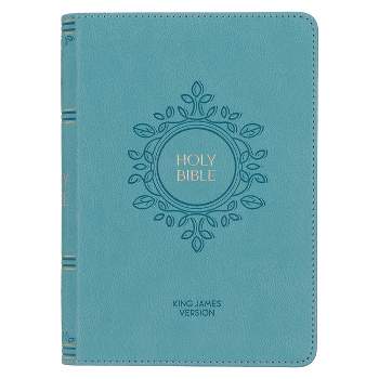 KJV Holy Bible, Compact Large Print Faux Leather Red Letter Edition Ribbon Marker, King James Version, Aqua Blue - (Leather Bound)