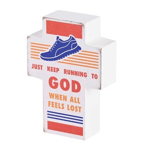 Dicksons Just Keep Running When All Feels Lost White, Red, And Blue 3 x 4 Wood Distressed Cross Shaped Decorative Tabletop Plaque Home Décor - 1 of 1