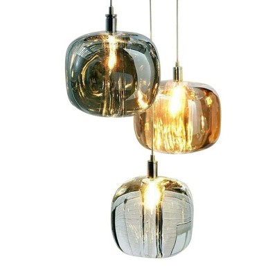 HOMLUX Modern 3-Light Glass Chandelier Kitchen Island Ceiling Light Adjustable Height