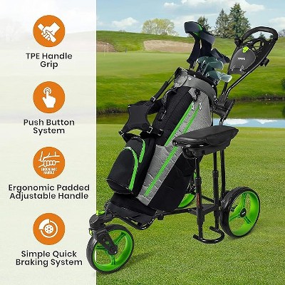 Jovial Black and Green 3-Wheel Foldable Golf Push Cart