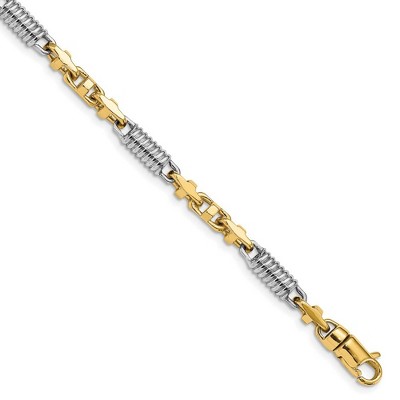 Black Bow Jewelry 4.6mm 14K Two Tone Gold Fancy Barrel Link Chain Bracelet, 8.75 Inch